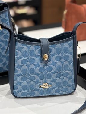 Coach Denim Signature Crossbody with Leather Trim and Gold Hardware